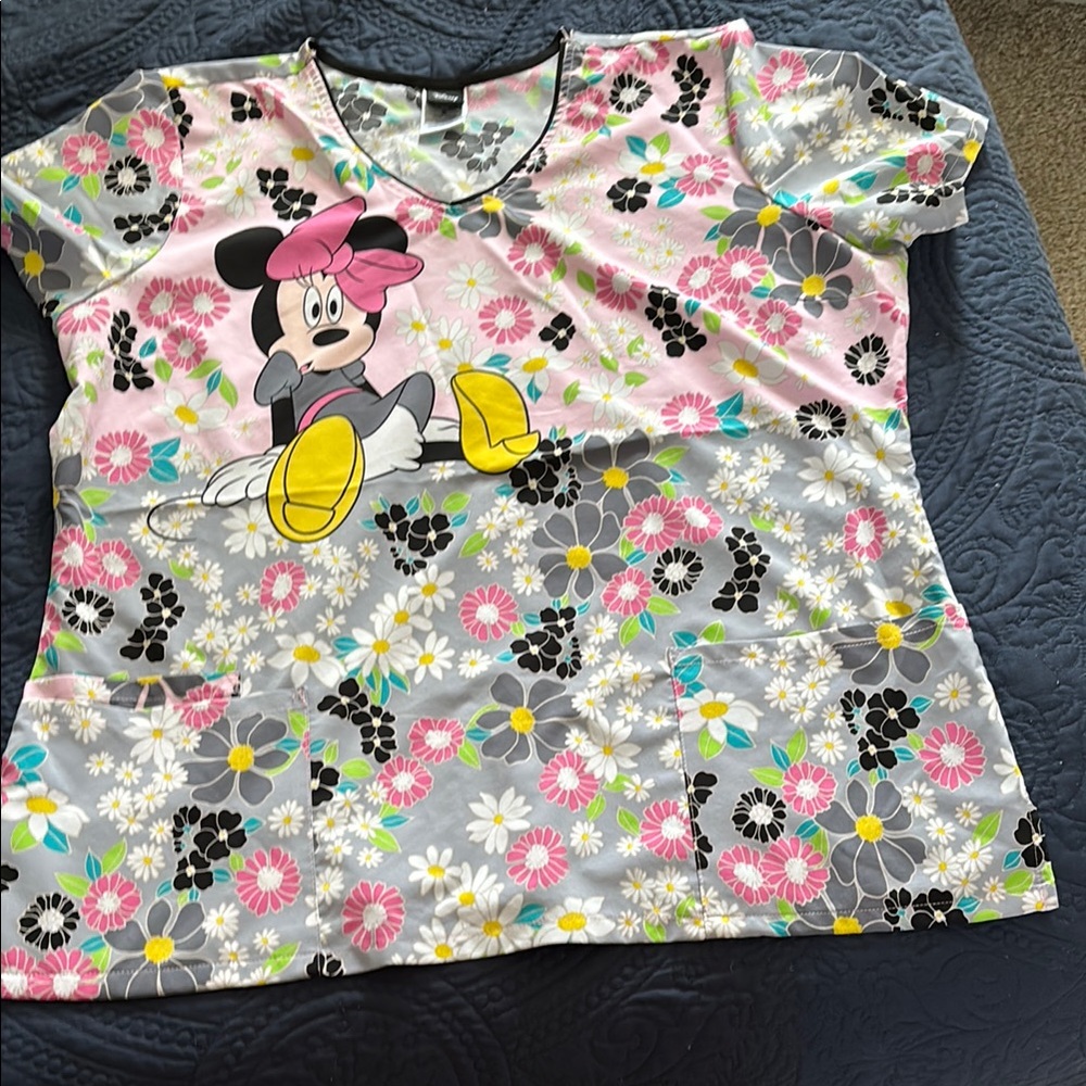 Disney Floral Print Scrub Top